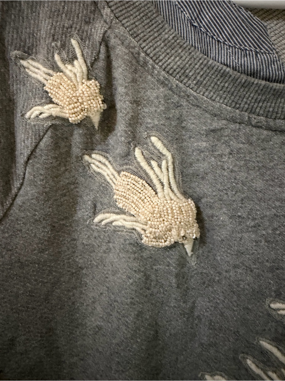 Anthropologie Floreat Flutter by Layered Gray Beaded Birds Top Size S - Picture 3 of 6